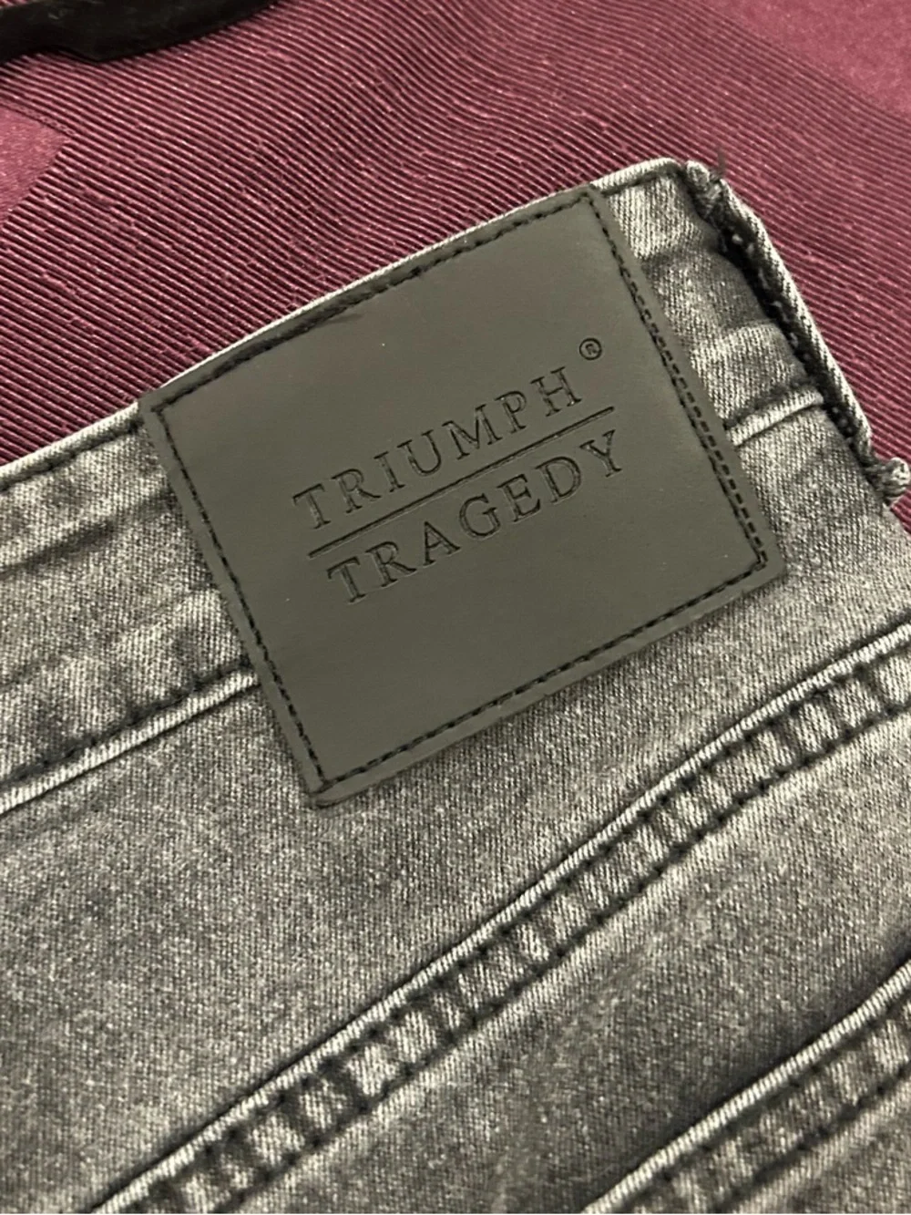 Triumph Over Tragedy Dark Grey Cloud Wash Slim Straight Stretch Denim Jeans